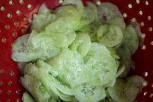 Salted Cucumber in Colander