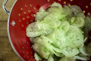 Sliced Cucumber in Colander