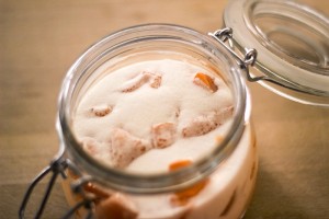 Apricots and Sugar in glass container